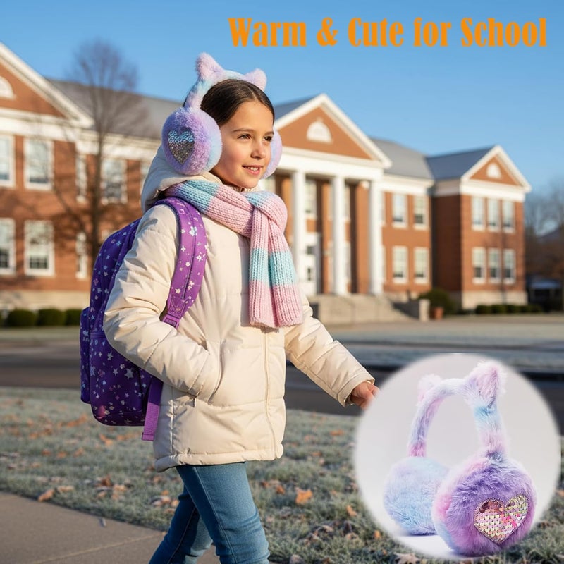 FYBW Ear Muffs Gloves Set for Kids, Winter Adjustable Sequins Warm Earmuffs for Kids Outdoor Cold Weather - Image 5